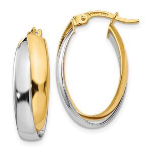 8mm Polished Double Oval Hoop Earrings in 14k Two Tone Gold, 23mm